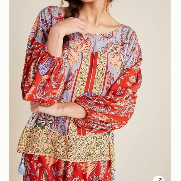 Anthropologie Multicolored Floral Paisley Patterned Blouse - Picture 2 of 13